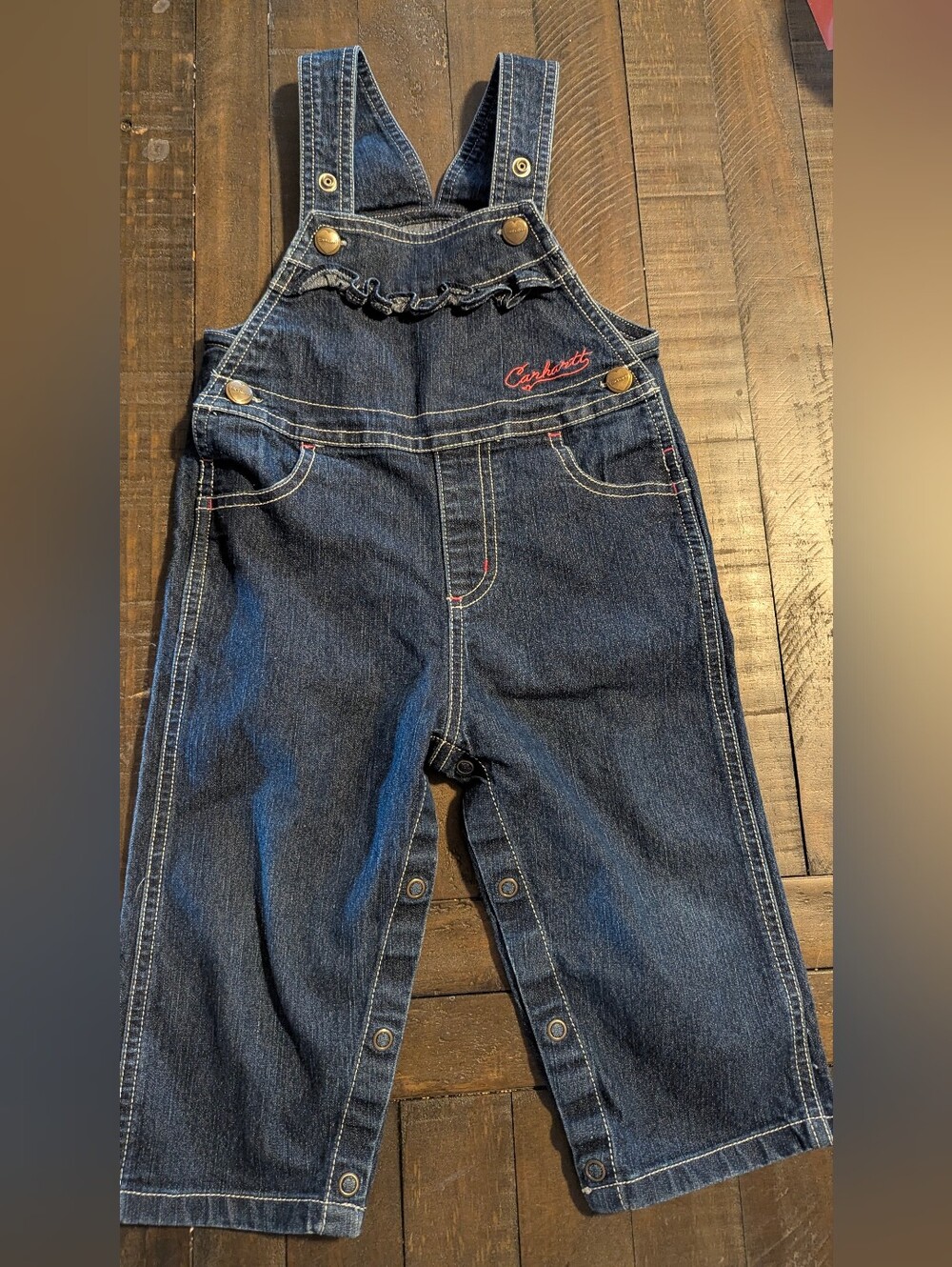 Carhartt Dark Blue Denim Baby Girls Ruffle Overalls 18 Mont